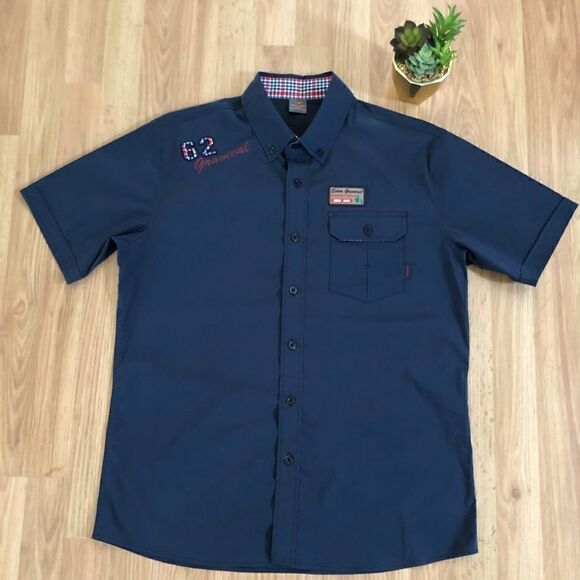 Eider Progressive Outdoor Navy Blue Plaid Logo Button Shirt - Picture 1 of 7